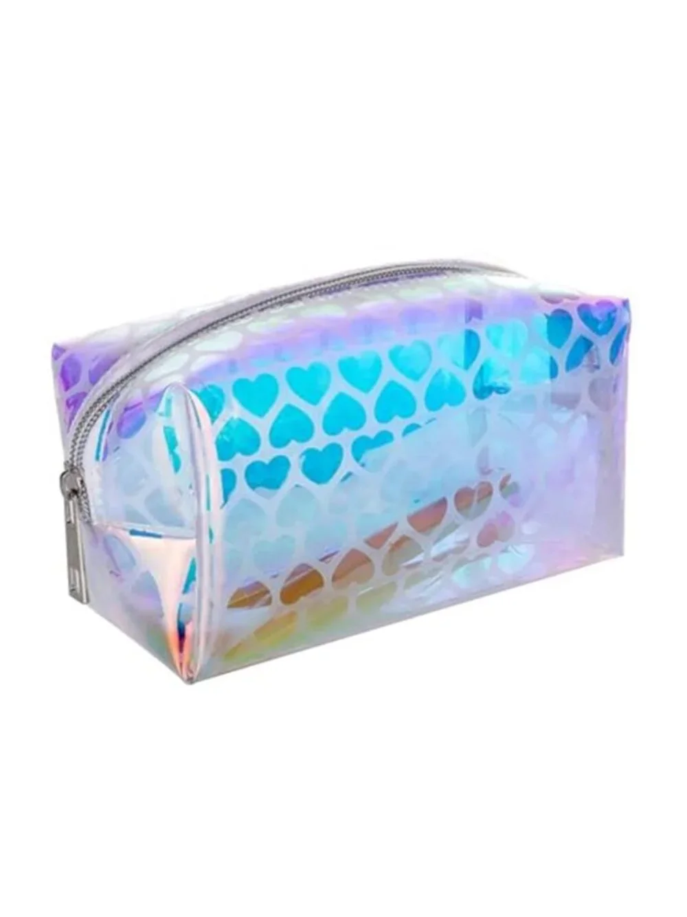 Rainbow Holographic Heart Pattern Makeup Bag TPU Clear Cosmetic Pouch